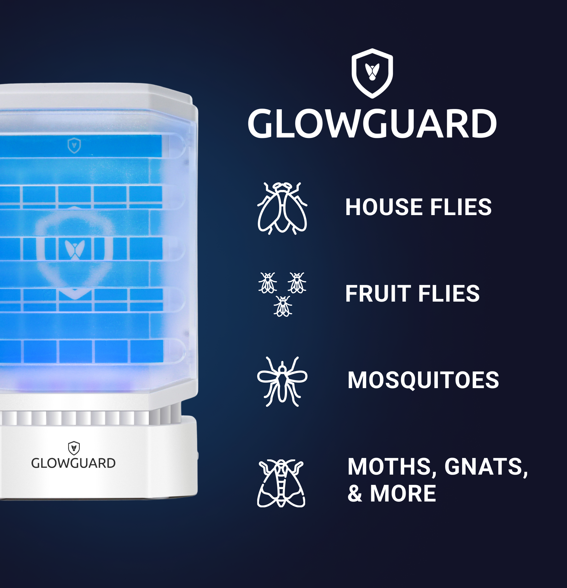 GlowGuard Cordless Flying Insect Trap | Traps Fruit Flies, Gnats, Moths, & Mosquitos | 1 Trap+ 4 Refills