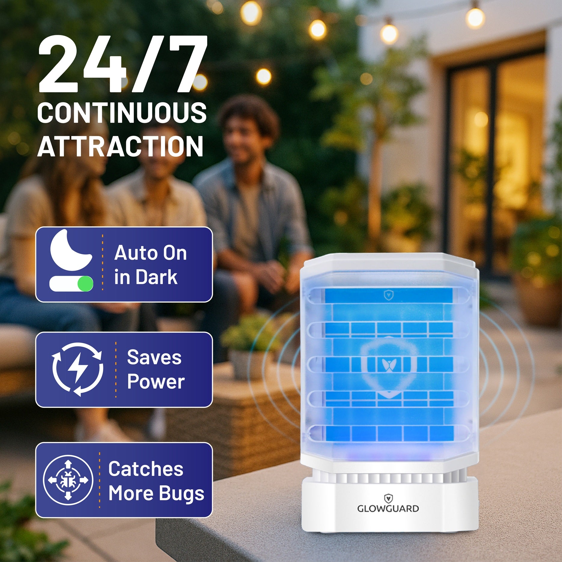 GlowGuard Cordless Flying Insect Trap | Traps Fruit Flies, Gnats, Moths, & Mosquitos | 1 Trap+ 4 Refills