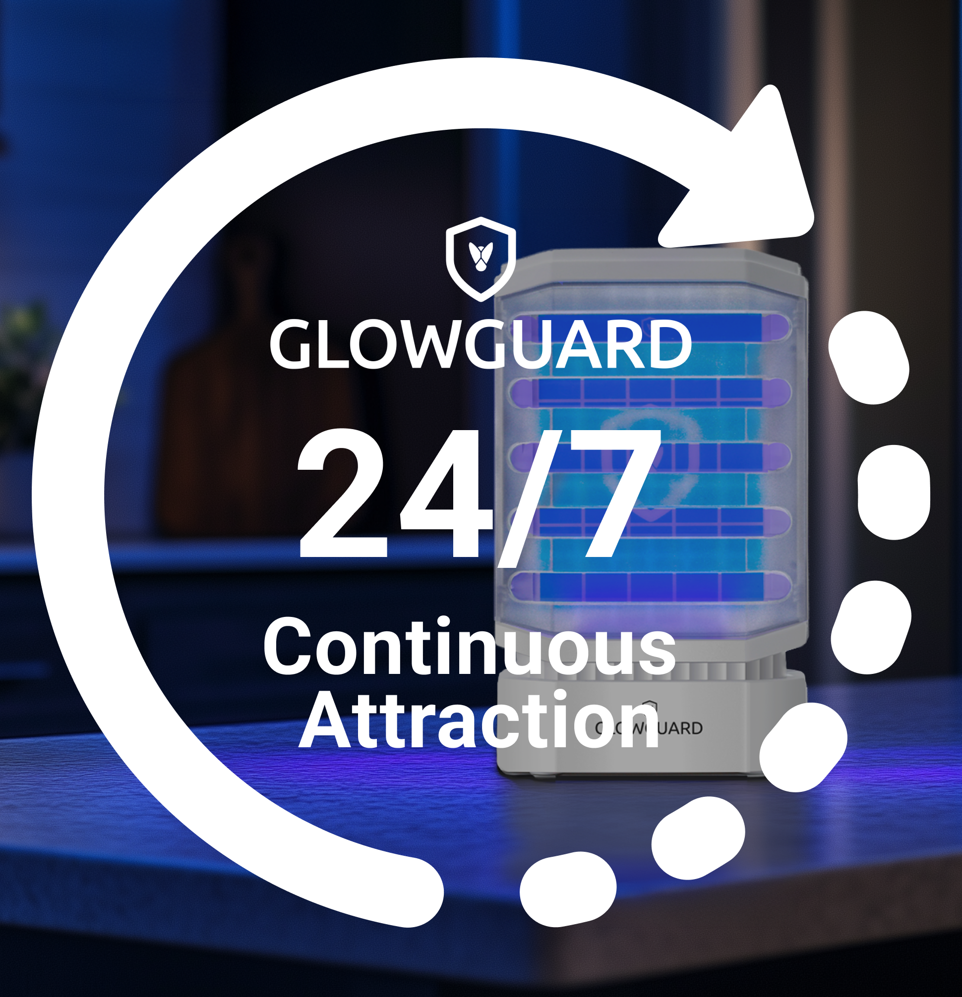GlowGuard Cordless Flying Insect Trap | Traps Fruit Flies, Gnats, Moths, & Mosquitos | 1 Trap+ 4 Refills