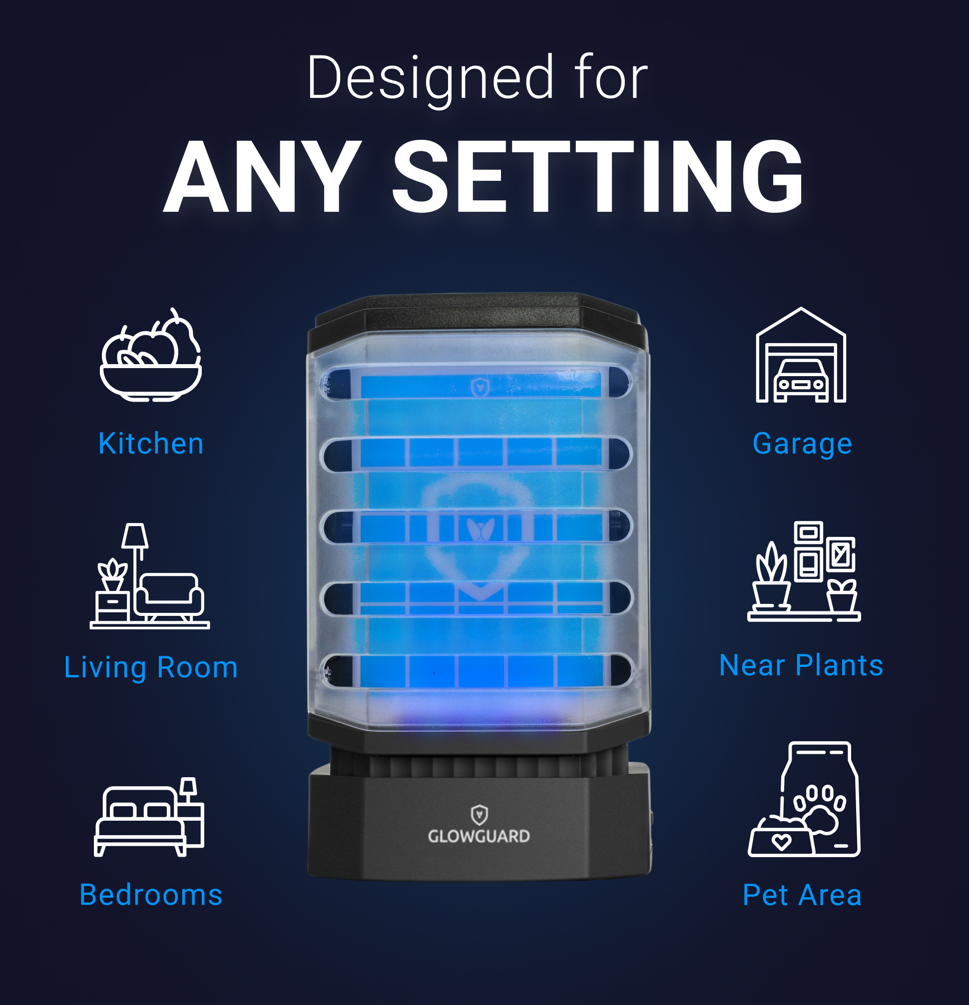GlowGuard Cordless Flying Insect Trap | Traps Fruit Flies, Gnats, Moths, & Mosquitos | 1 Trap+ 4 Refills