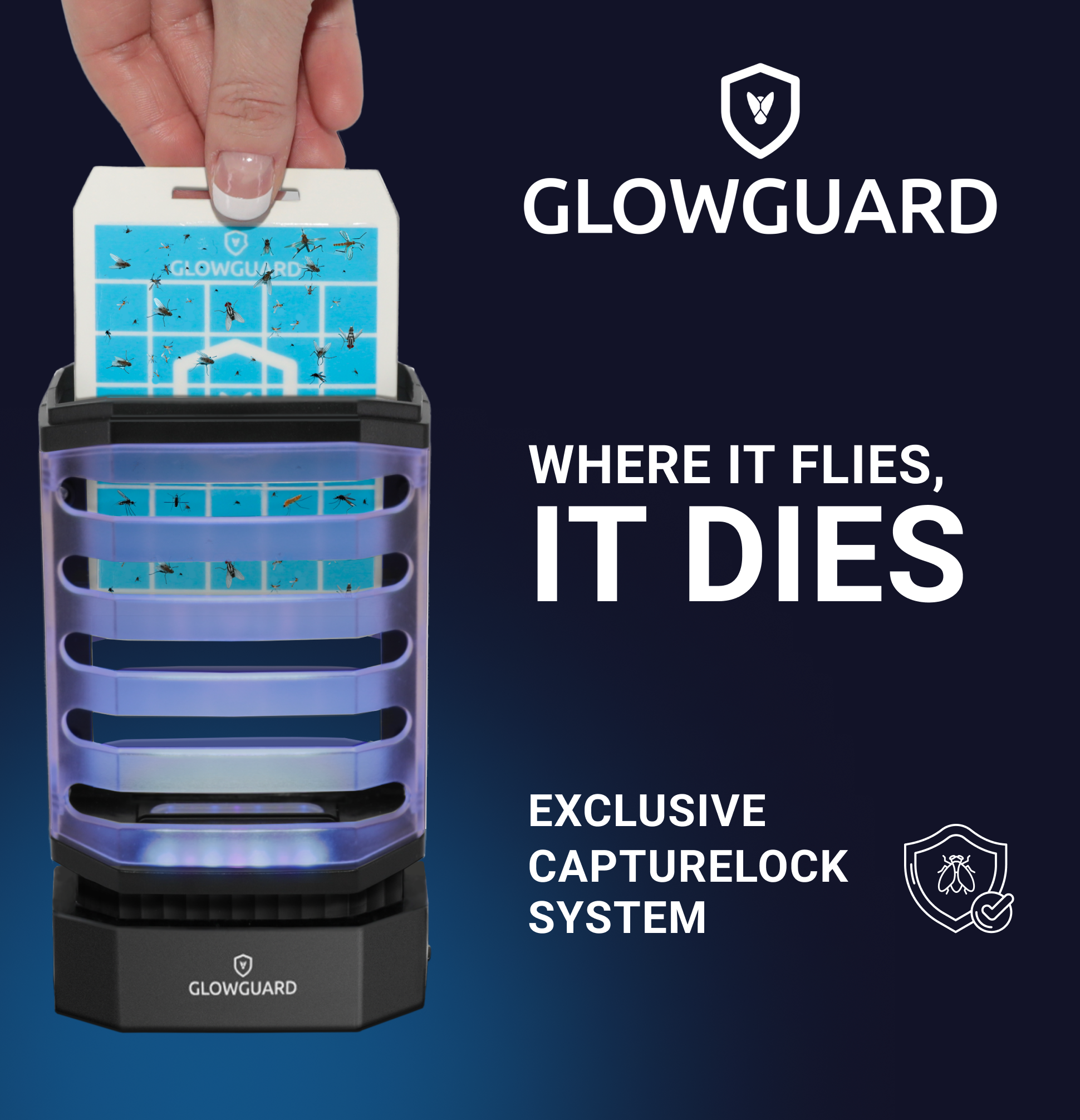 GlowGuard Cordless Flying Insect Trap | Traps Fruit Flies, Gnats, Moths, & Mosquitos | 1 Trap+ 4 Refills