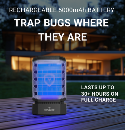 GlowGuard Cordless Flying Insect Trap | Traps Fruit Flies, Gnats, Moths, & Mosquitos | 1 Trap+ 4 Refills